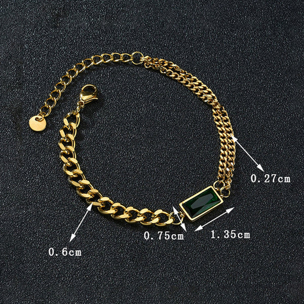 Green Grace – Gold Plated Green Stone Anti Tarnish Bracelet