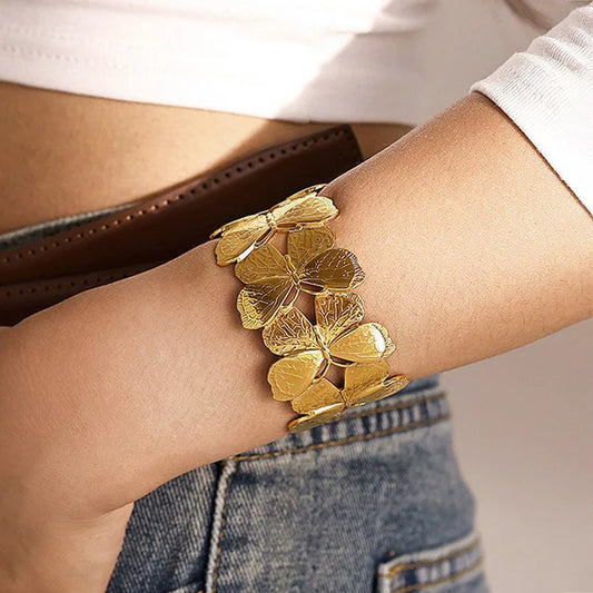 Butterfly Bloom – Gold Plated Anti Tarnish Stainless Steel Butterfly Themed Cuff Bracelet