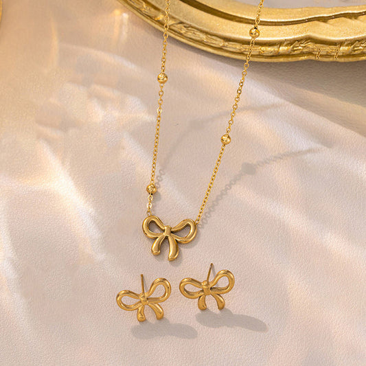 Bow Bliss, Golden Bow Earring and Pendant Set