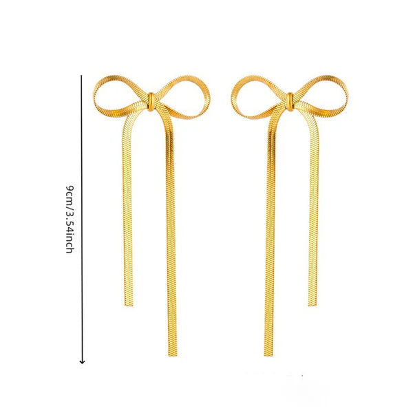 Long bow golden earrings