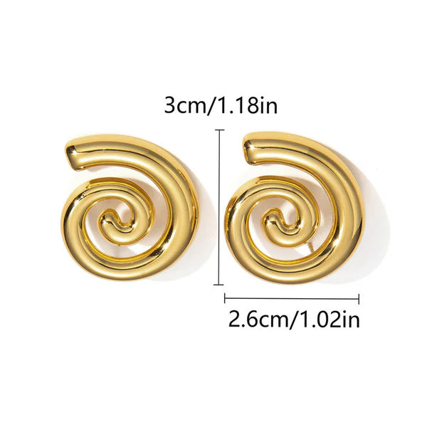 Golden Swirl – Gold Plated Stainless Steel Anti Tarnish Spiral Chunky Earrings