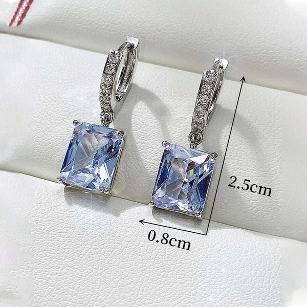Icy Rect – Silver Plated Anti Tarnish Rectangular American Diamond Studded Crushed Ice Cut Drop Earrings