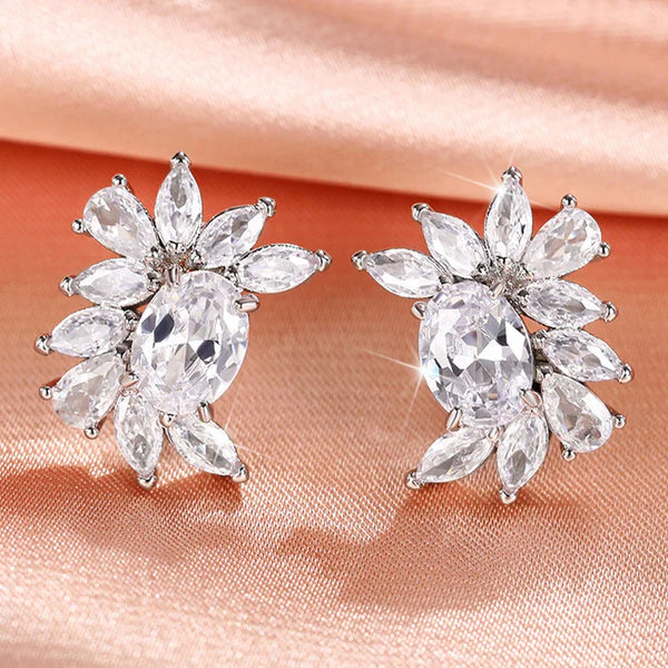 White Flare – Silver Plated American Diamond Studded Anti Tarnish White Crushed Ice Cut Stud Earrings