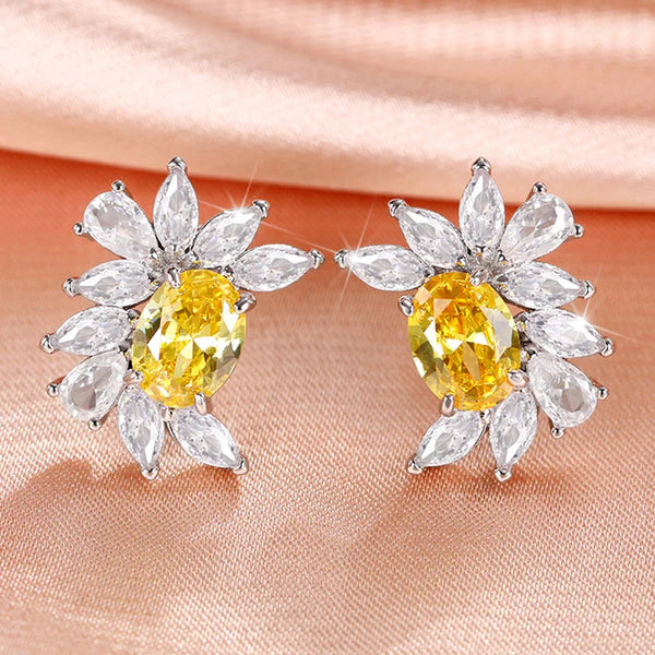 Yellow Flare – Silver Plated American Diamond Studded Anti Tarnish Yellow Crushed Ice Cut Stud Earrings