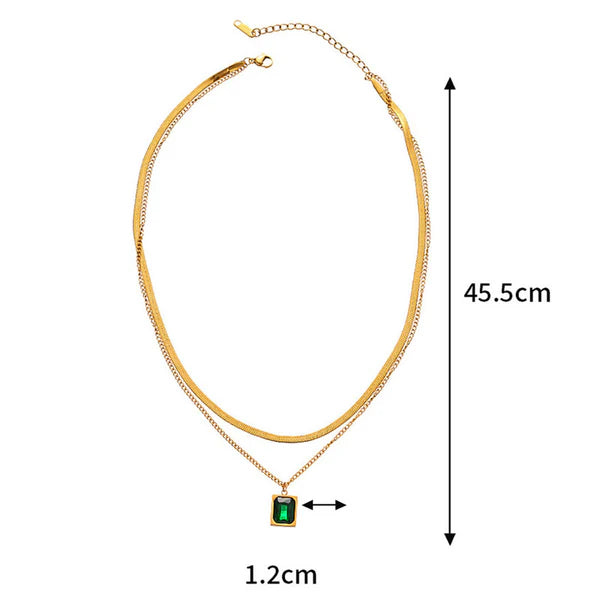 Green Diamond double chain golden Pendant