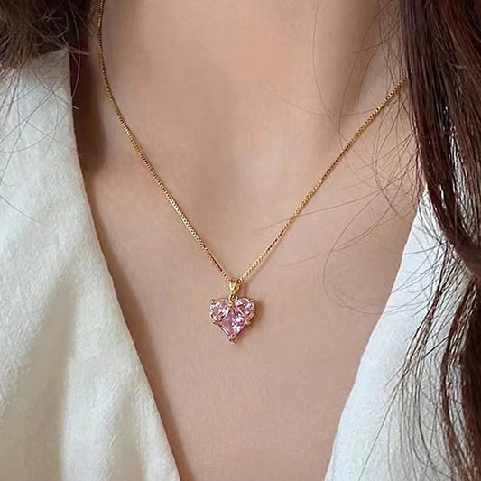 Sweetheart Glow – Pink Heart Themed Gold-Plated Anti-Tarnish CZ Pendant