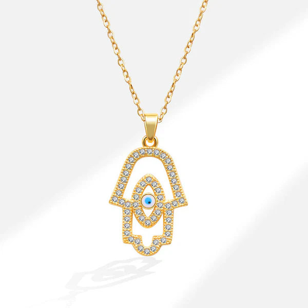 Divine Palm – Buddha Hand Evil Eye Gold Plated Anti-Tarnish Stainless Steel Pendant