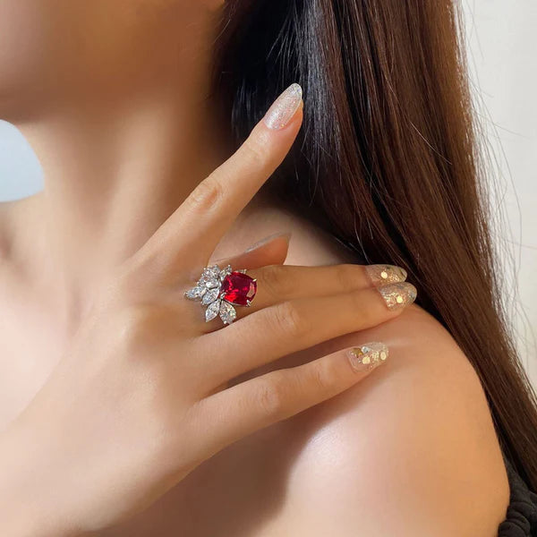 Red Ice – Silver Plated Anti Tarnish American Diamond Crushed Ice Cut Contemporary Finger Ring