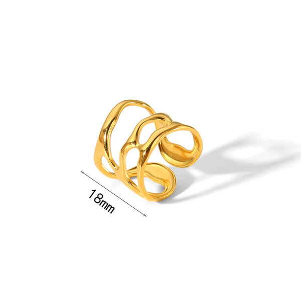 Aureon Curve – Gold-Plated Anti-Tarnish Stainless Steel Contemporary Adjustable Ring