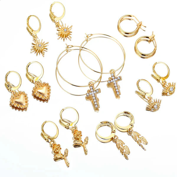 Multiple golden Earrings set of 7