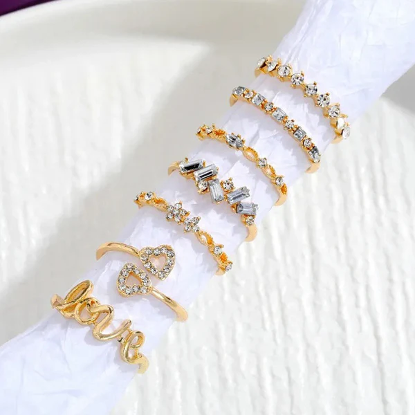 Gold plated stackable rings with American diamond Pack of 7