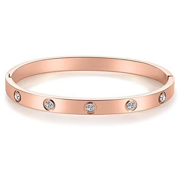Rose Love – Stainless Steel Contemporary Rose Gold Plated Love AD Bracelet For Women