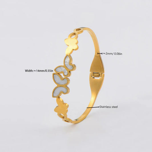Papillon Glow – Gold Plated Stainless Steel Butterfly Themed Anti Tarnish Bangle Style Bracelet