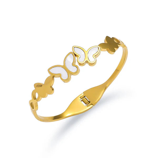 Papillon Glow – Gold Plated Stainless Steel Butterfly Themed Anti Tarnish Bangle Style Bracelet