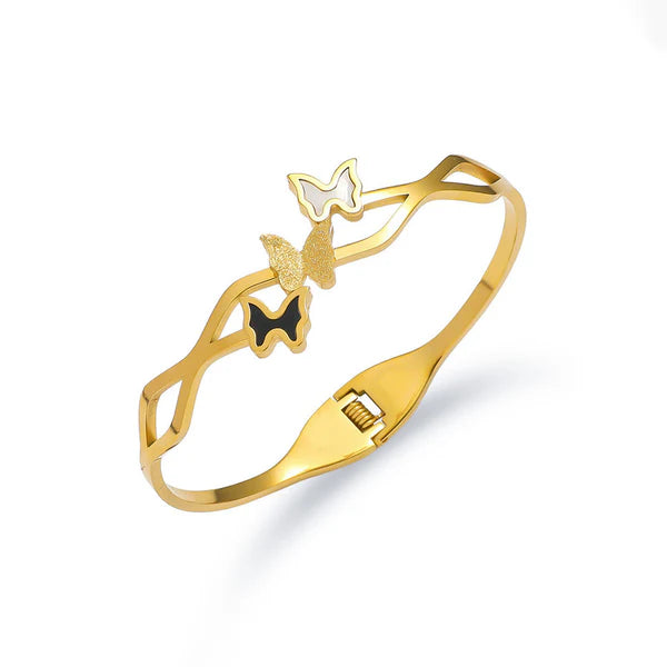 Aurelia Wings – Gold Plated Stainless Steel Butterfly Themed Anti Tarnish Bangle Style Bracelet