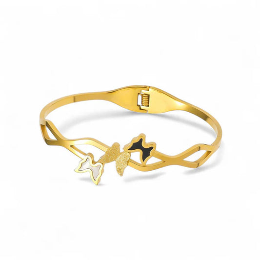 Aurelia Wings – Gold Plated Stainless Steel Butterfly Themed Anti Tarnish Bangle Style Bracelet