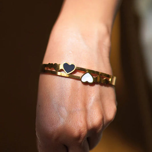 Amora Band – Gold Plated Stainless Steel Heart Themed Anti Tarnish Bangle Style Bracelet