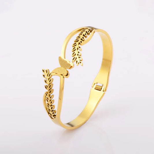 Auric Arbor – Gold Plated Stainless Steel Contemporary Tree Design Anti-Tarnish Bracelet