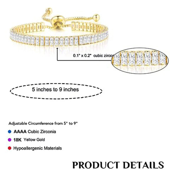 CZ Rectangle – Gold Plated Rectangular Cut Cubic Zirconia White Matrix Tennis Bracelet