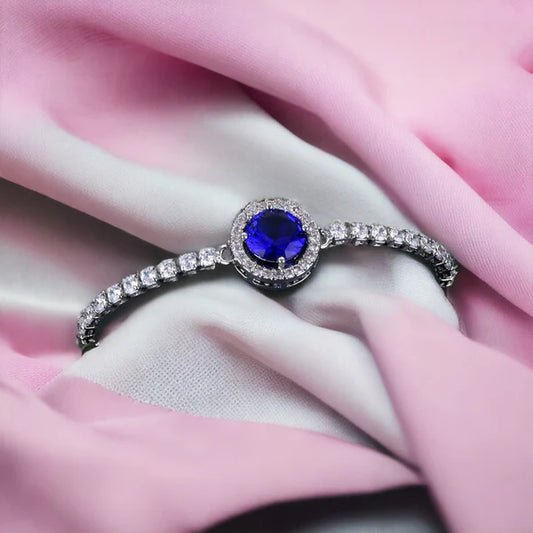 Glacier Blue– Silver Plated Round Crystal Anti Tarnish Tennis Bracelet