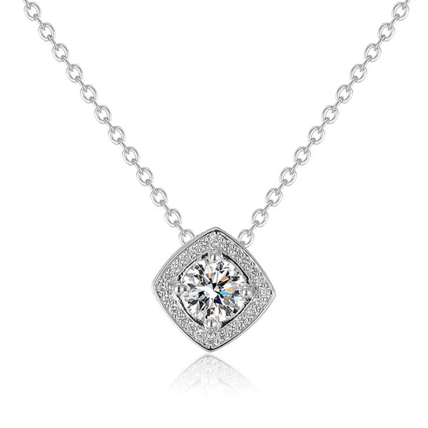 Arctique – Silver Plated Crystal Studded Square Shape Anti Tarnish Solitaire Pendant