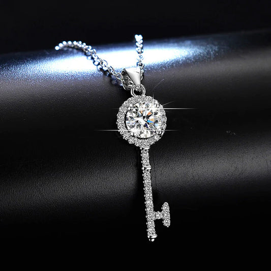 Key Aura – Silver Plated Crystal Studded Key Themed Anti Tarnish Pendant