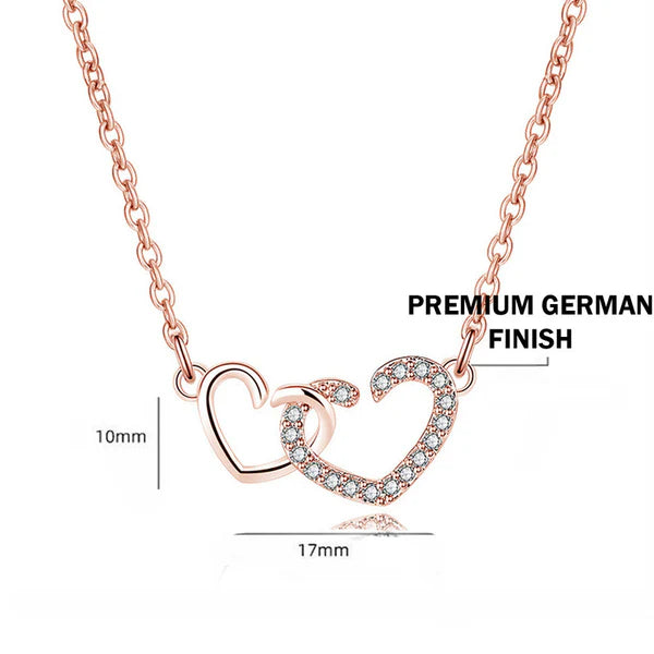 Twin Hearts – Rose Gold Plated American Diamond Studded Dual Heart Contemporary Korean Pendant