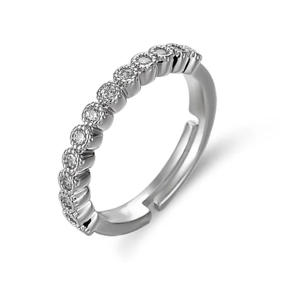 Silver Halo – Silver Plated American Diamond Studded Anti Tarnish Contemporary Adjustable Round Finger Ring