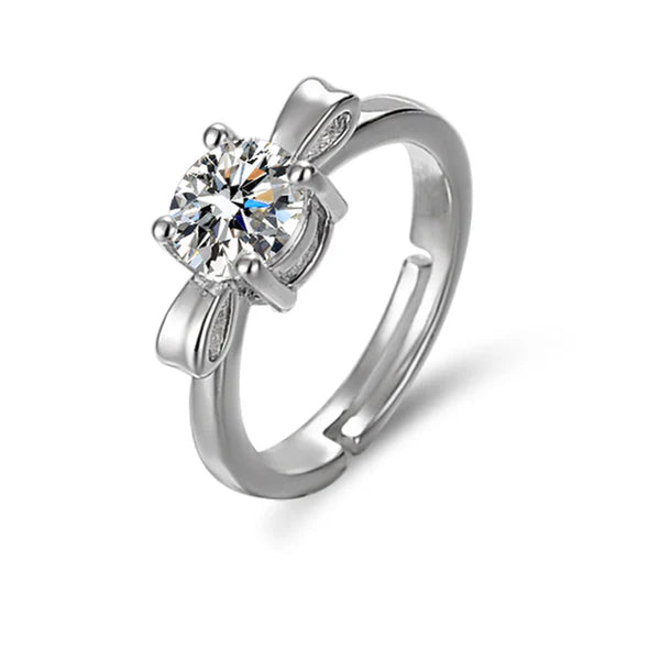 Sparkling Beau – Silver Plated Crystal Studded Bow Tie inspired Anti Tarnish Solitaire Adjustable Finger Ring