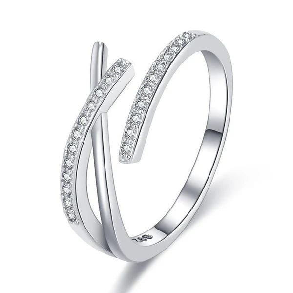 Silver Gleam – Silver Plated American Diamond Studded Contemporary Korean Finger Ring