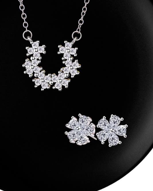 Petaline Set. Silver Plated. American Diamond