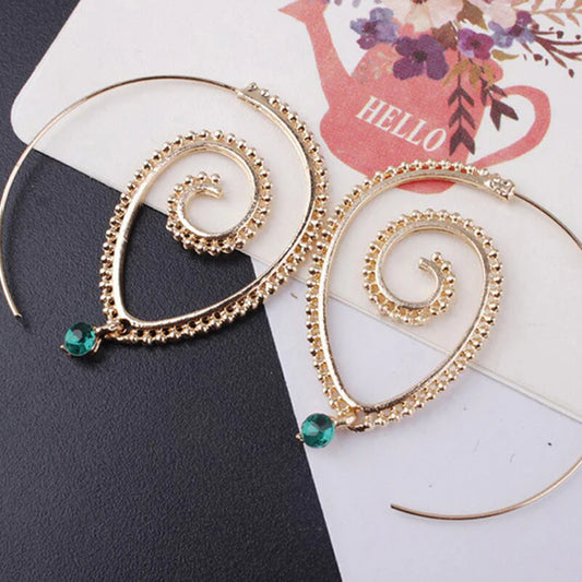 Golden spiral green diamond Earrings