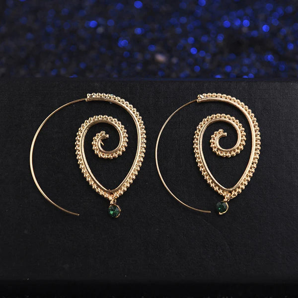 Golden spiral green diamond Earrings