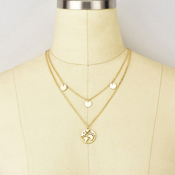 Double chain earth charm Pendant