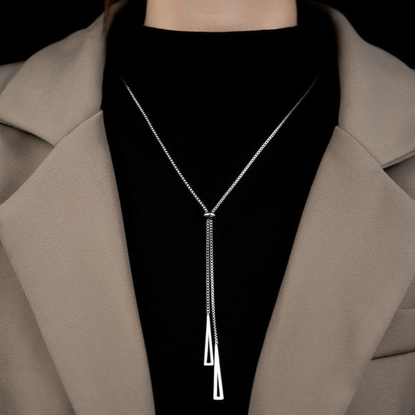 Vioné – Silver Plated Geometric Tassel Pull-Out Anti-Tarnish Necklace