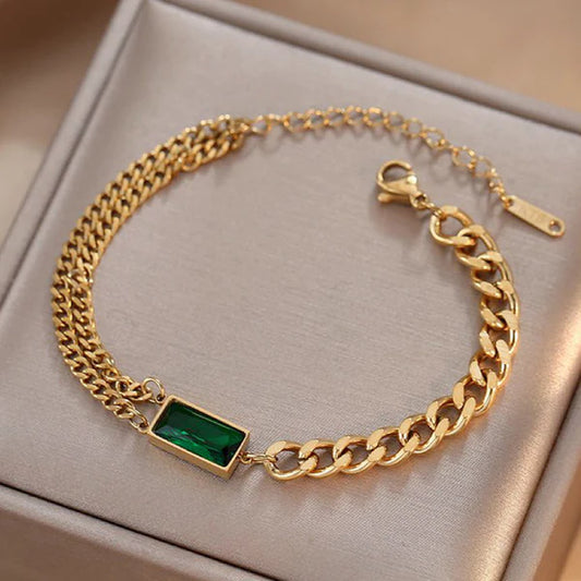 Green Grace – Gold Plated Green Stone Anti Tarnish Bracelet
