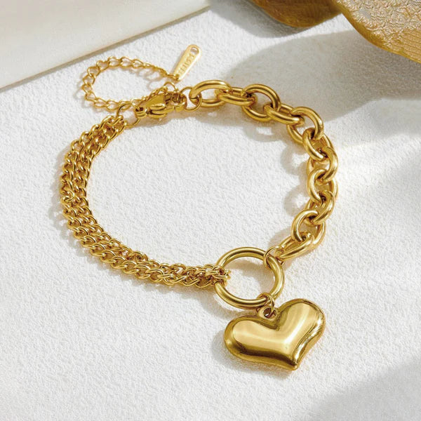 Graceful Heart – Gold Plated Anti Tarnish Heart Themed Charm Bracelet