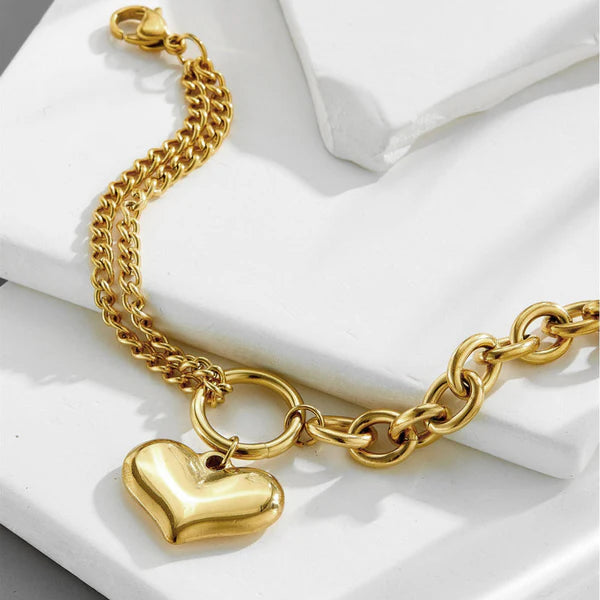 Graceful Heart – Gold Plated Anti Tarnish Heart Themed Charm Bracelet