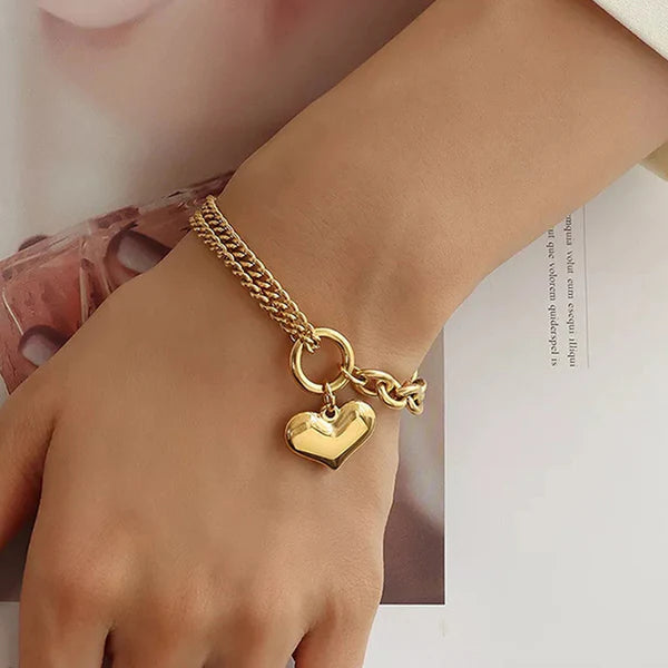 Graceful Heart – Gold Plated Anti Tarnish Heart Themed Charm Bracelet