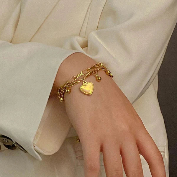 Golden heart and pearl bracelet