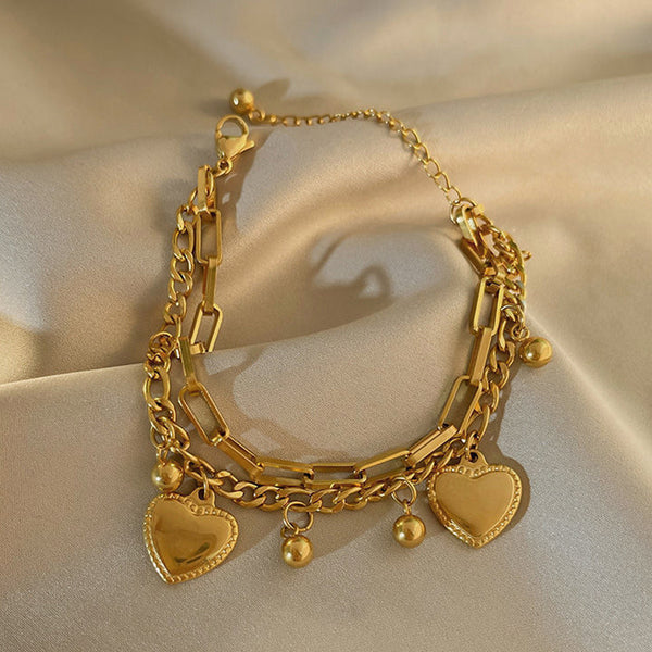 Golden heart and pearl bracelet