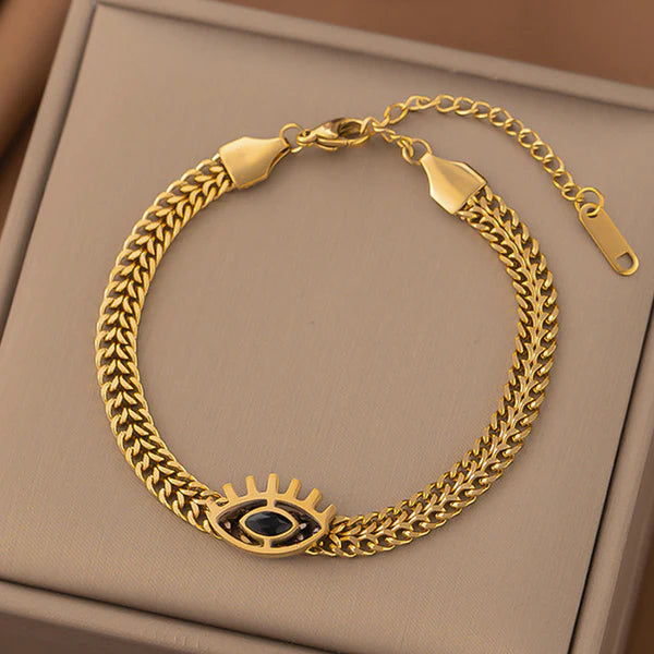 Guardian Coil – Gold Plated Stainless Steel Evil Eye Wraparound Bracelet
