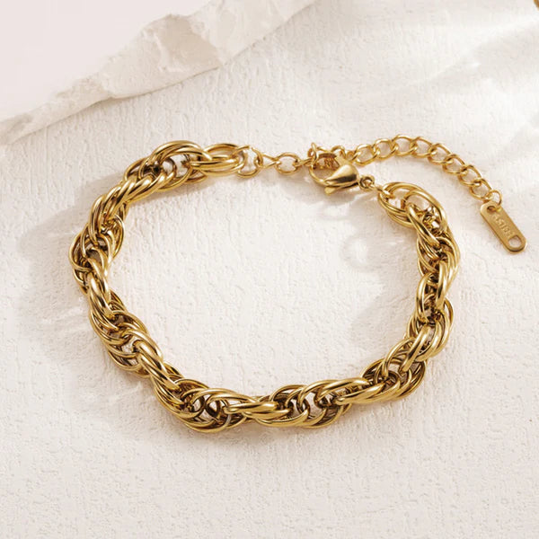 Golden Rope – Gold Plated Anti Tarnish Stainless Steel Thick Chain Rope Style Wraparound Bracelet