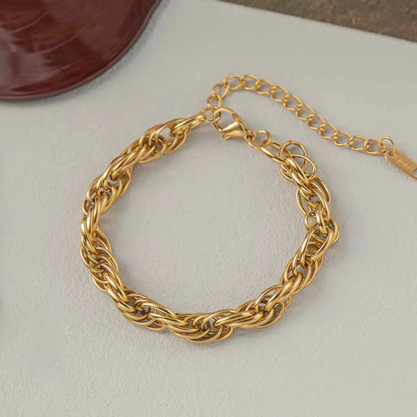 Golden Rope – Gold Plated Anti Tarnish Stainless Steel Thick Chain Rope Style Wraparound Bracelet
