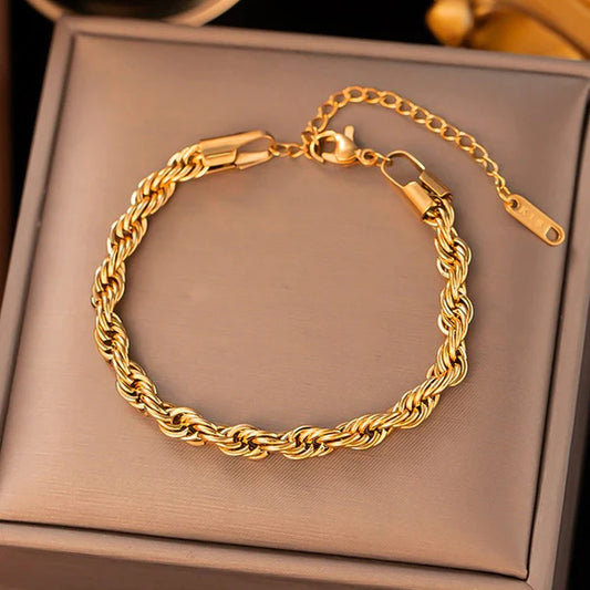 Golden Whirl – Gold Plated Anti-Tarnish Stainless Steel Rope Chain Wraparound Bracelet