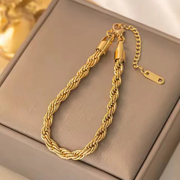 Golden Whirl – Gold Plated Anti-Tarnish Stainless Steel Rope Chain Wraparound Bracelet