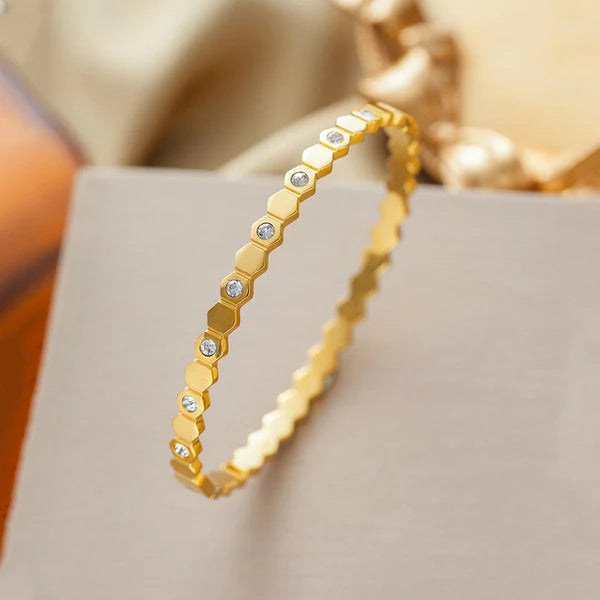 Golden Prism – AD Studded Hexagonal Gold-Plated Anti-Tarnish Bangle Bracelet