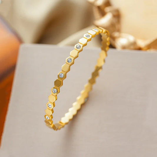 Golden Prism – AD Studded Hexagonal Gold-Plated Anti-Tarnish Bangle Bracelet