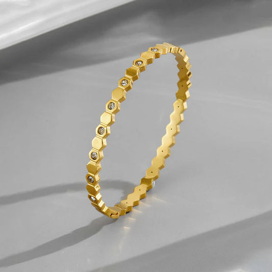 Golden Prism – AD Studded Hexagonal Gold-Plated Anti-Tarnish Bangle Bracelet