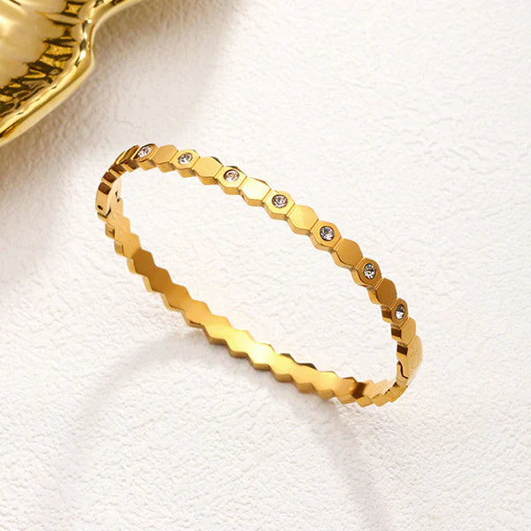 Golden Prism – AD Studded Hexagonal Gold-Plated Anti-Tarnish Bangle Bracelet